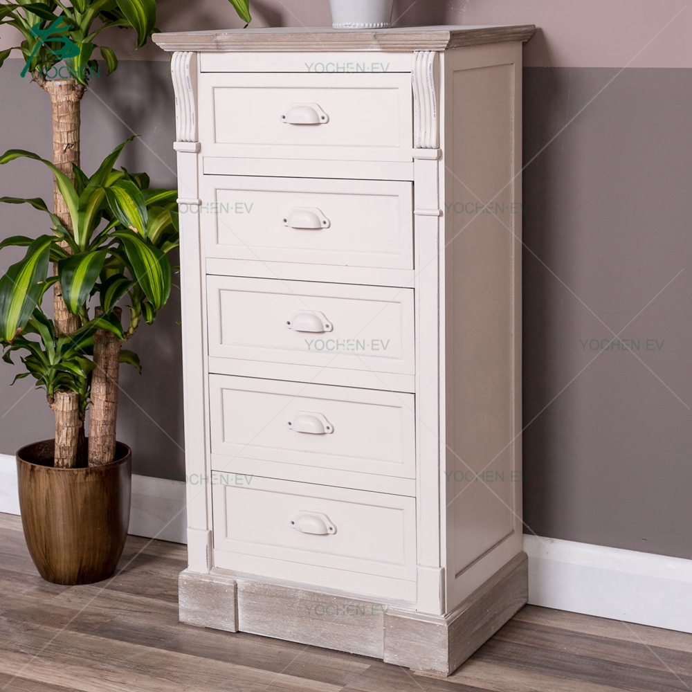 French Cream Distress Wood Three Drawers Bedside Table