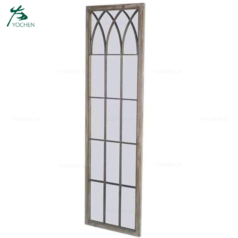 iron frame outdoor decorative wood wall window mirror