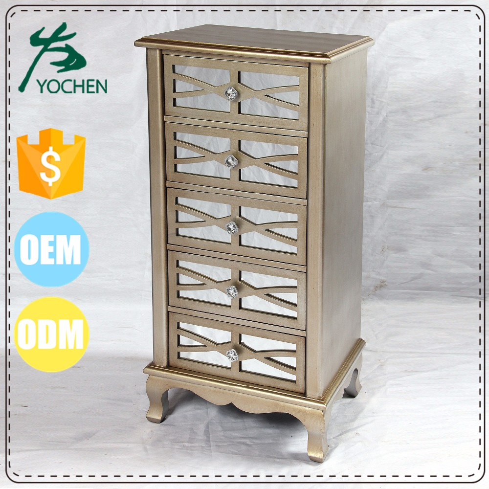 5 Drawer Mirrored Wooden Storage Cabinet