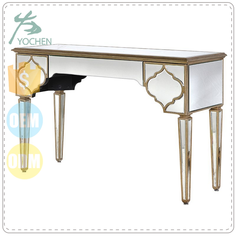 Gold Mirrored Single Drawer Bedside Table Wooden