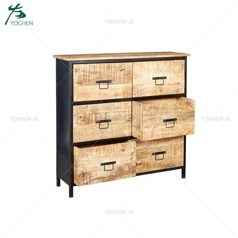 Industrial Antique Furniture Metal Wooden Cabinet With Drawers