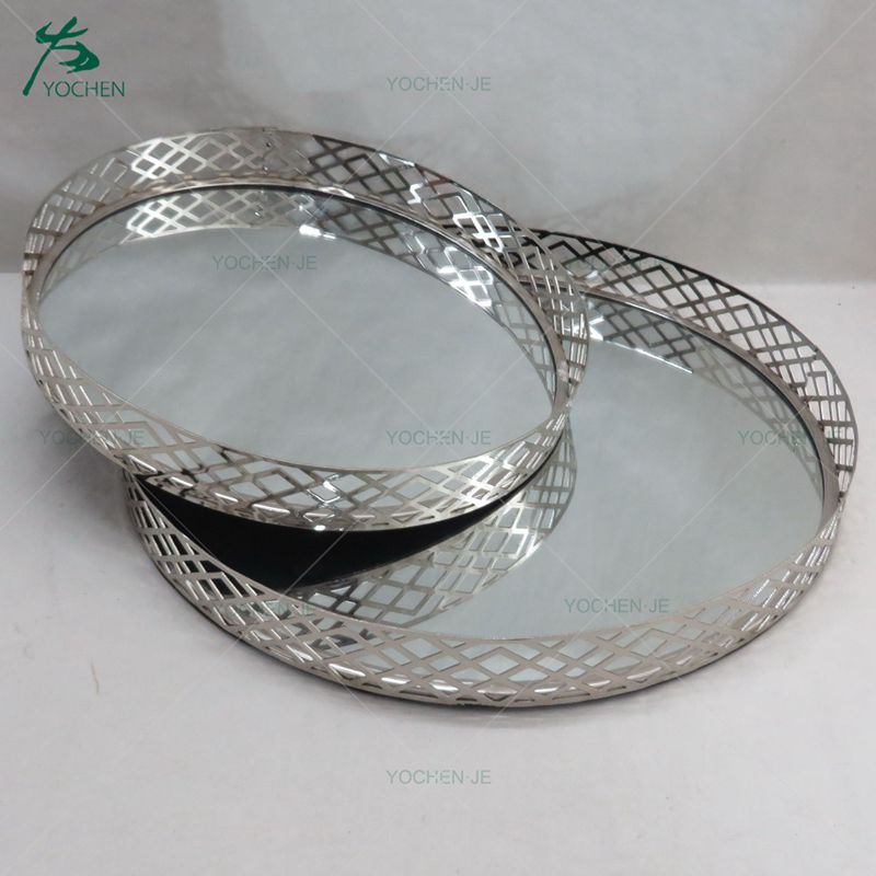 Mirrored decorative rectangle tray with metal handles