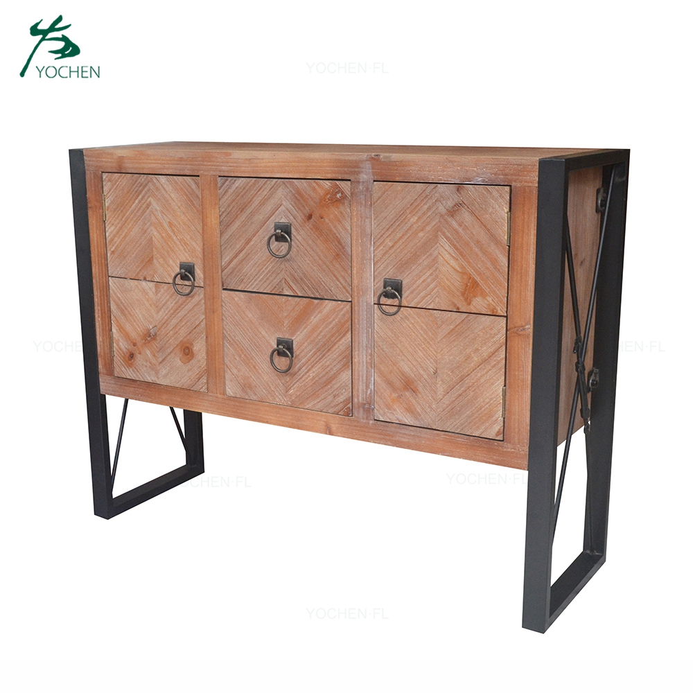 industrial furniture black metal leg antique wooden cabinet