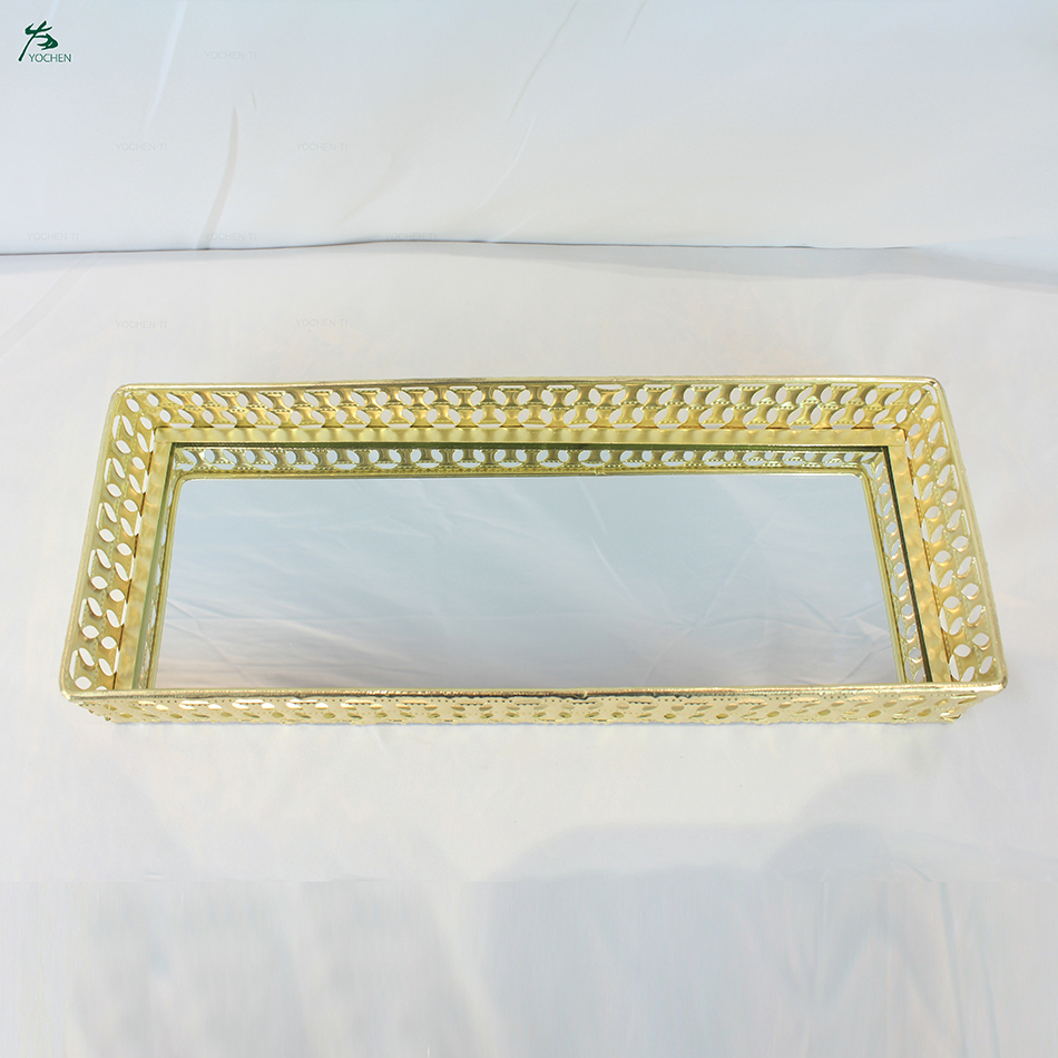 Round mirrored tray antique gold finish mirror tray