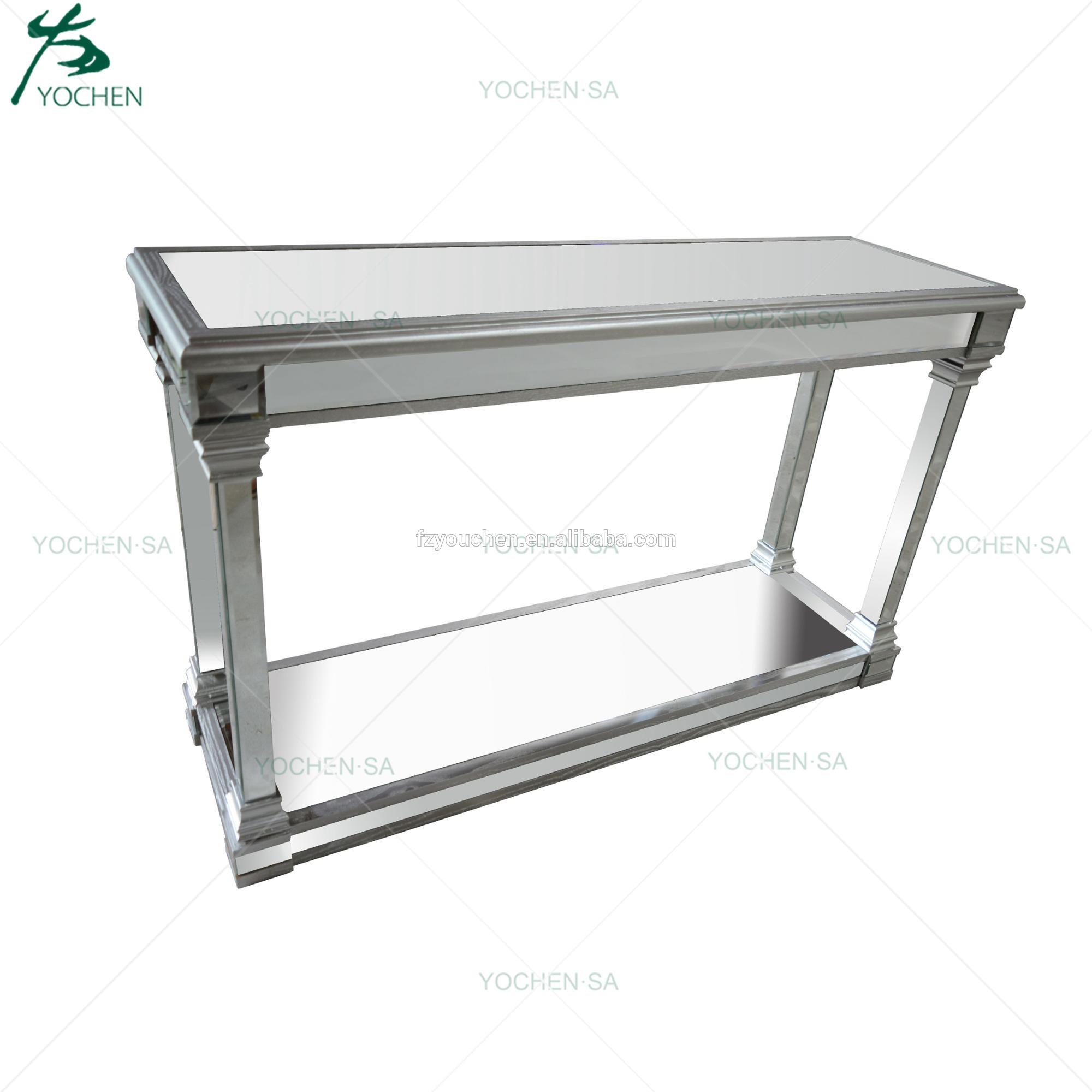 Mirrored Silver Trim Console Table Mirror Furniture with One Shelf