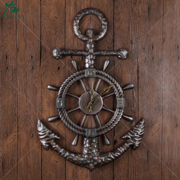 Vintage Anchor Design Metal Wall Clock, Anchor Shaped Metal Clock for Home Decoration