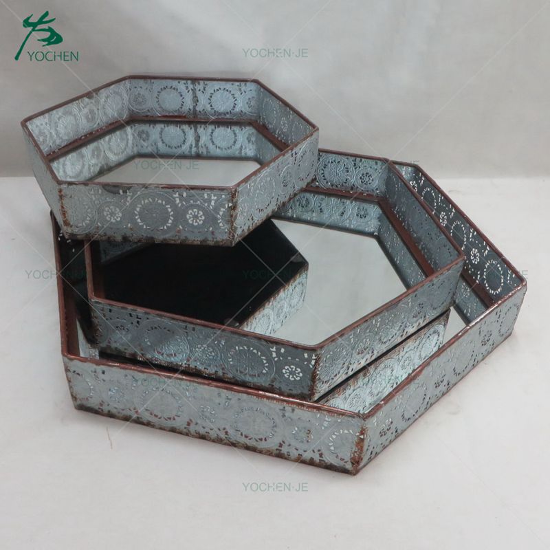 Ornate Decorative Metal Mirrored Tray