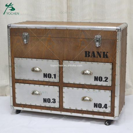 vintage furniture with metal panel decoration wooden buffet