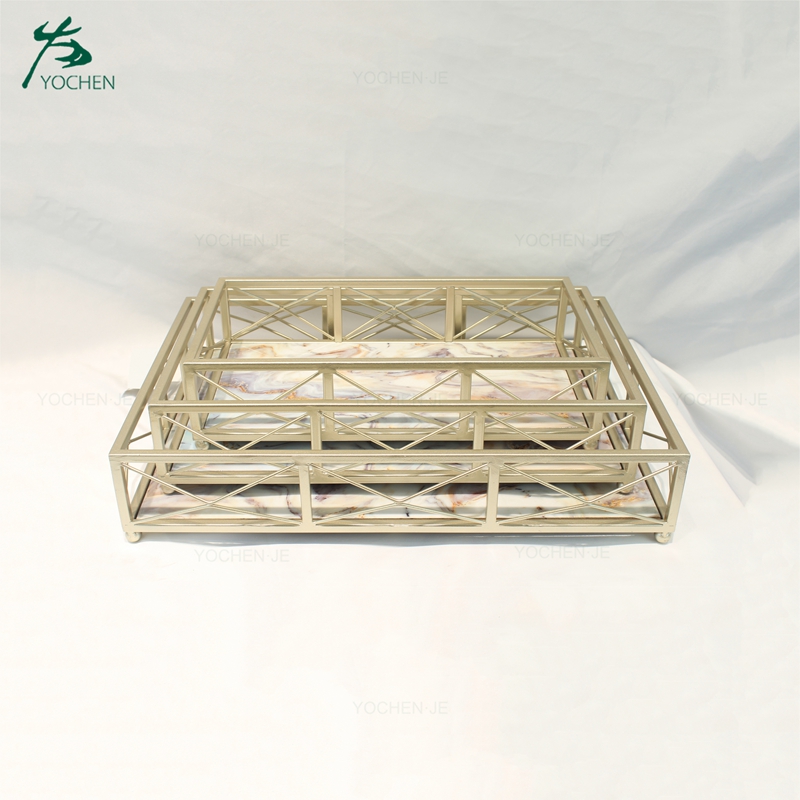 Rectangle antique marble metal tray with handle