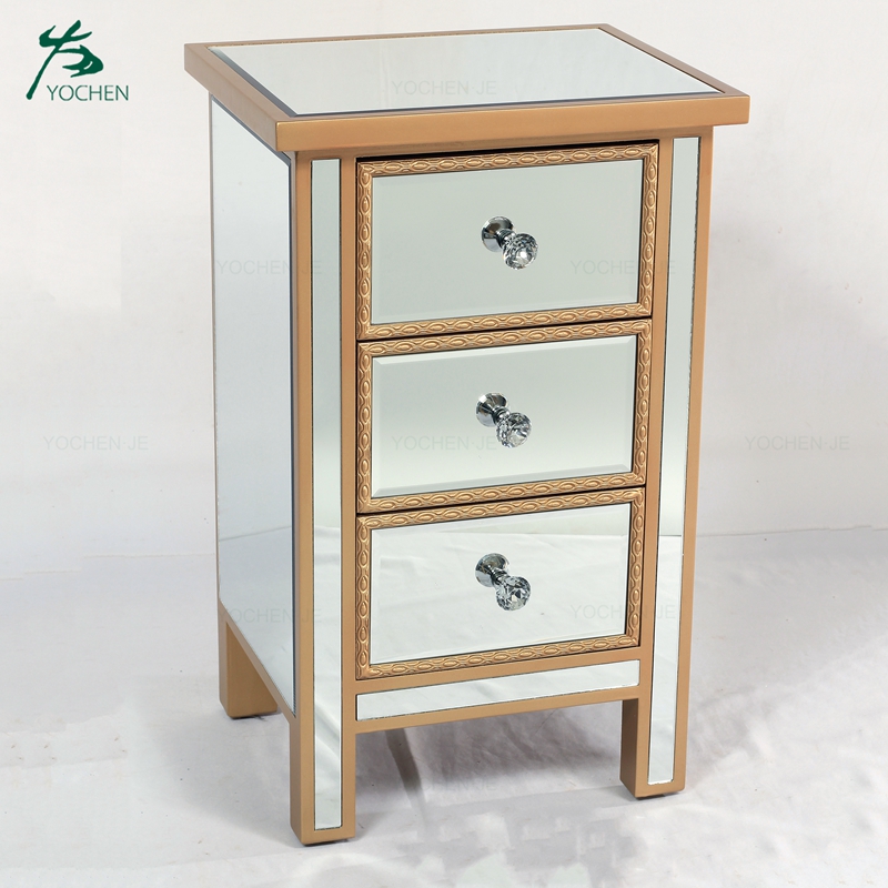 3 drawers mirrored bedroom furniture bedside table night stand