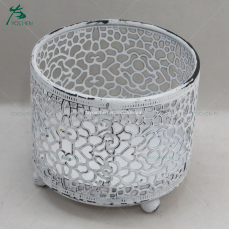 Handmade antique white metal candle holder
