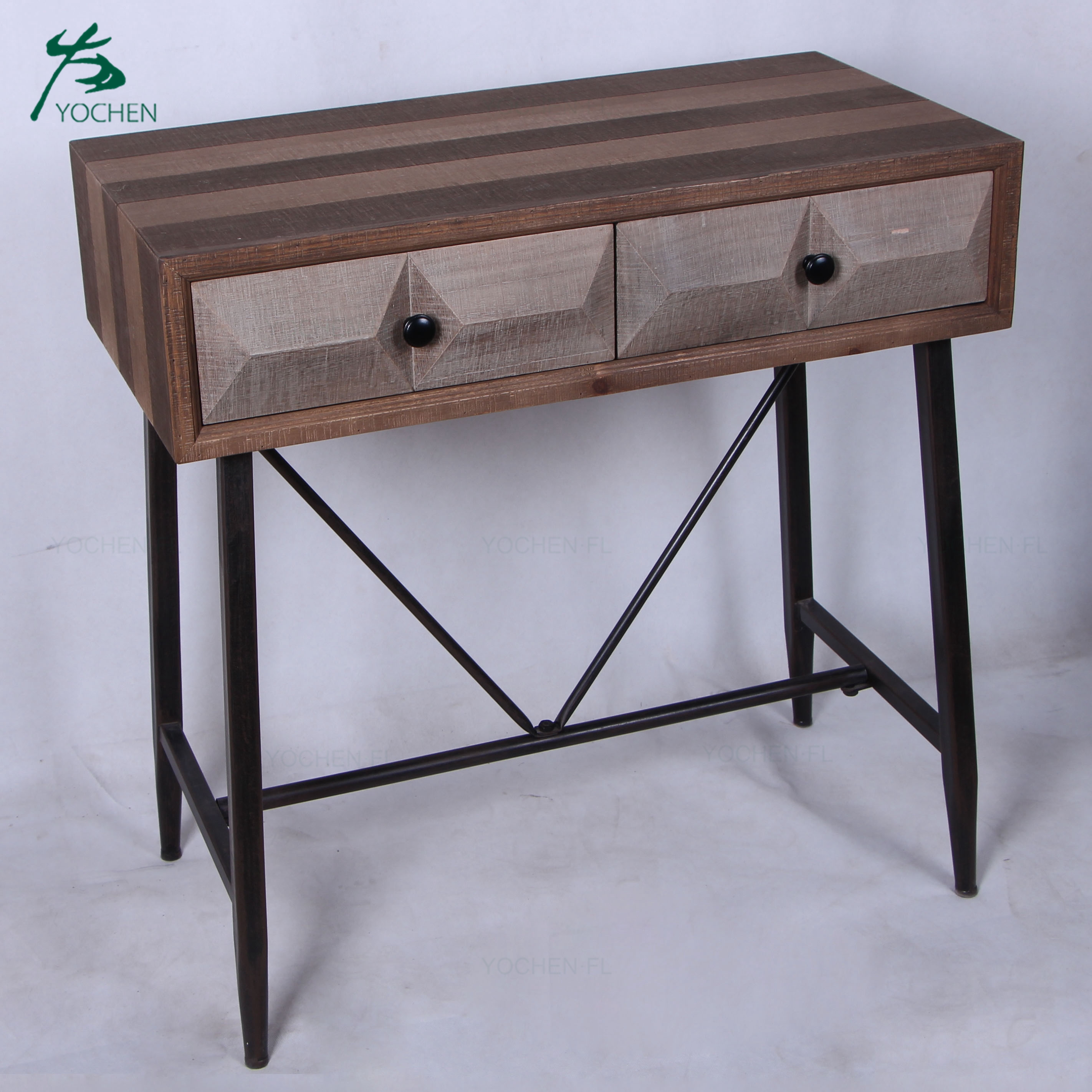 solid wood furniture with black metal legs antique french bedside table