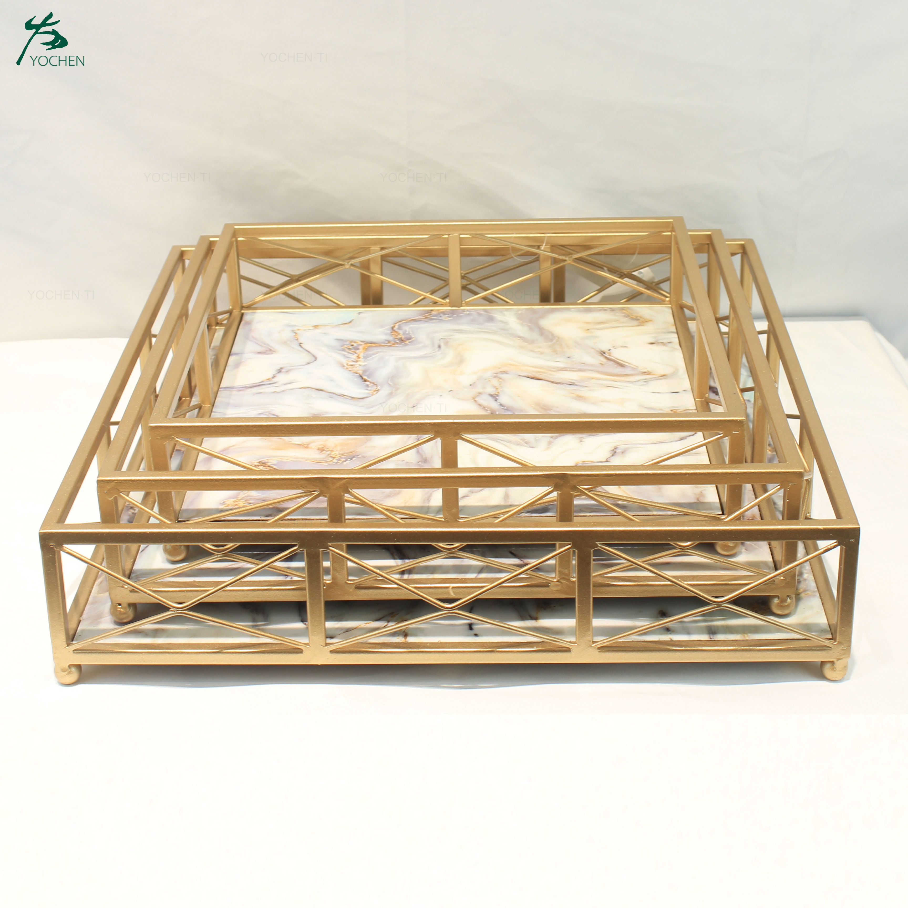 Gold Marble Perfume Tray Vanity Dresser Tray Ornate Metal Decorative Tray