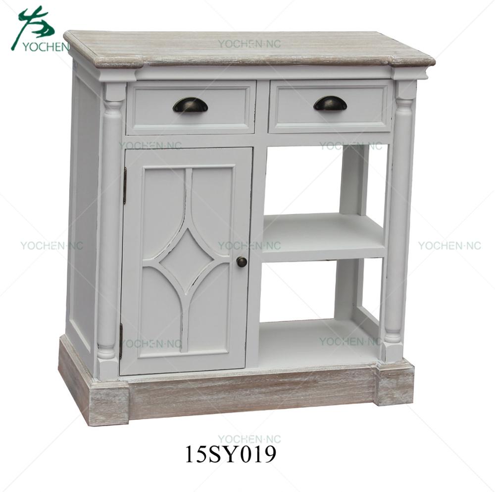French White Living Room Wooden Cabinet With Storage Drawer