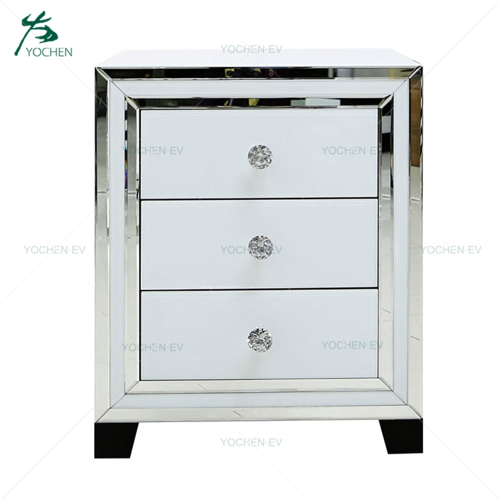White Silver Glass Mirrored 4 Doors Buffet Sideboard