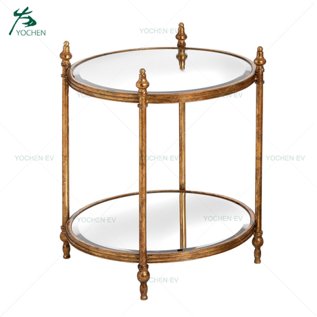 Round Antique Gold Foil Gilt Mirrored Metal Iron Hall Tea Table