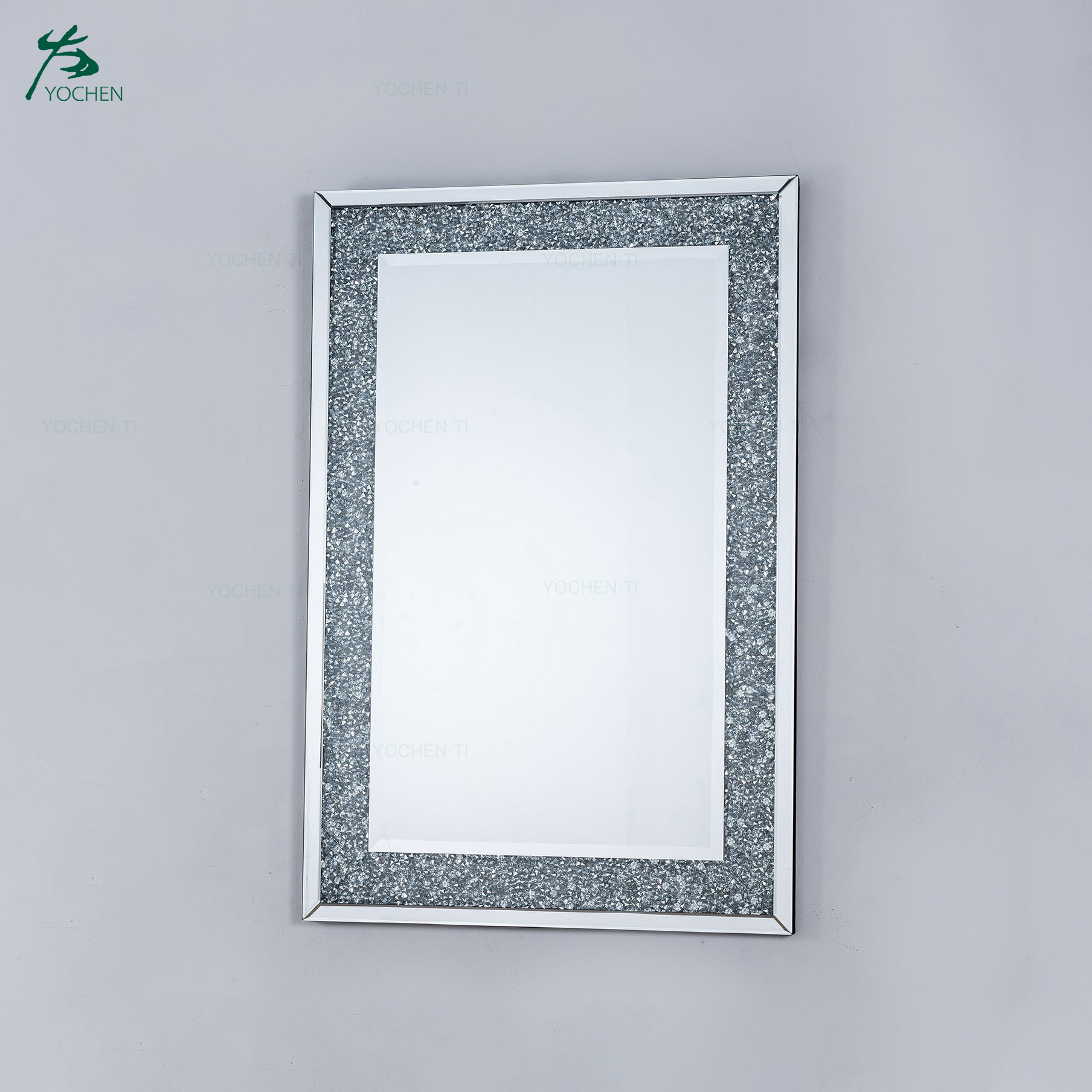 Diamond crush mirrored venetian glass rectangular mirror