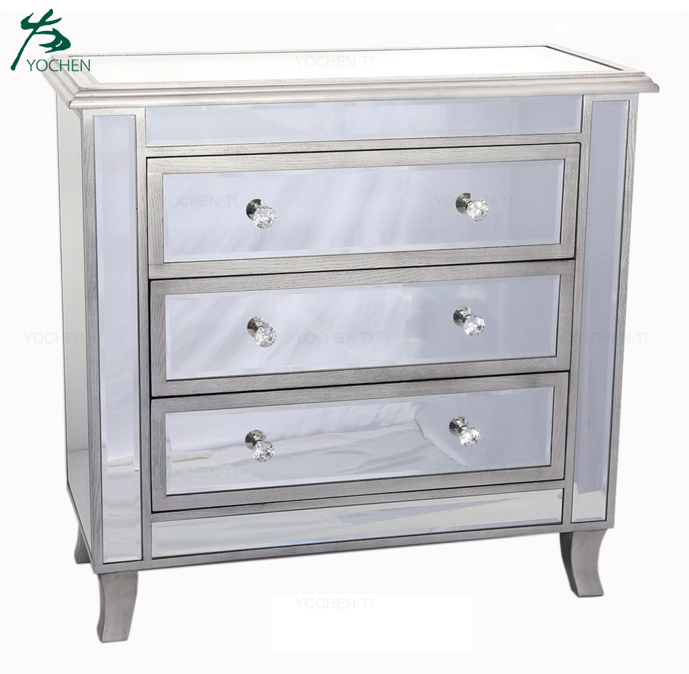 Yochen Classic Mirror Finished 3 Drawer Side Table