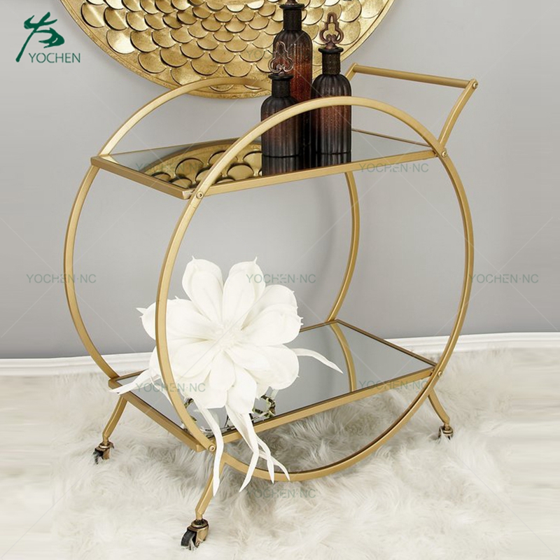 Gold metal mirrored furniture glass rolling tray table