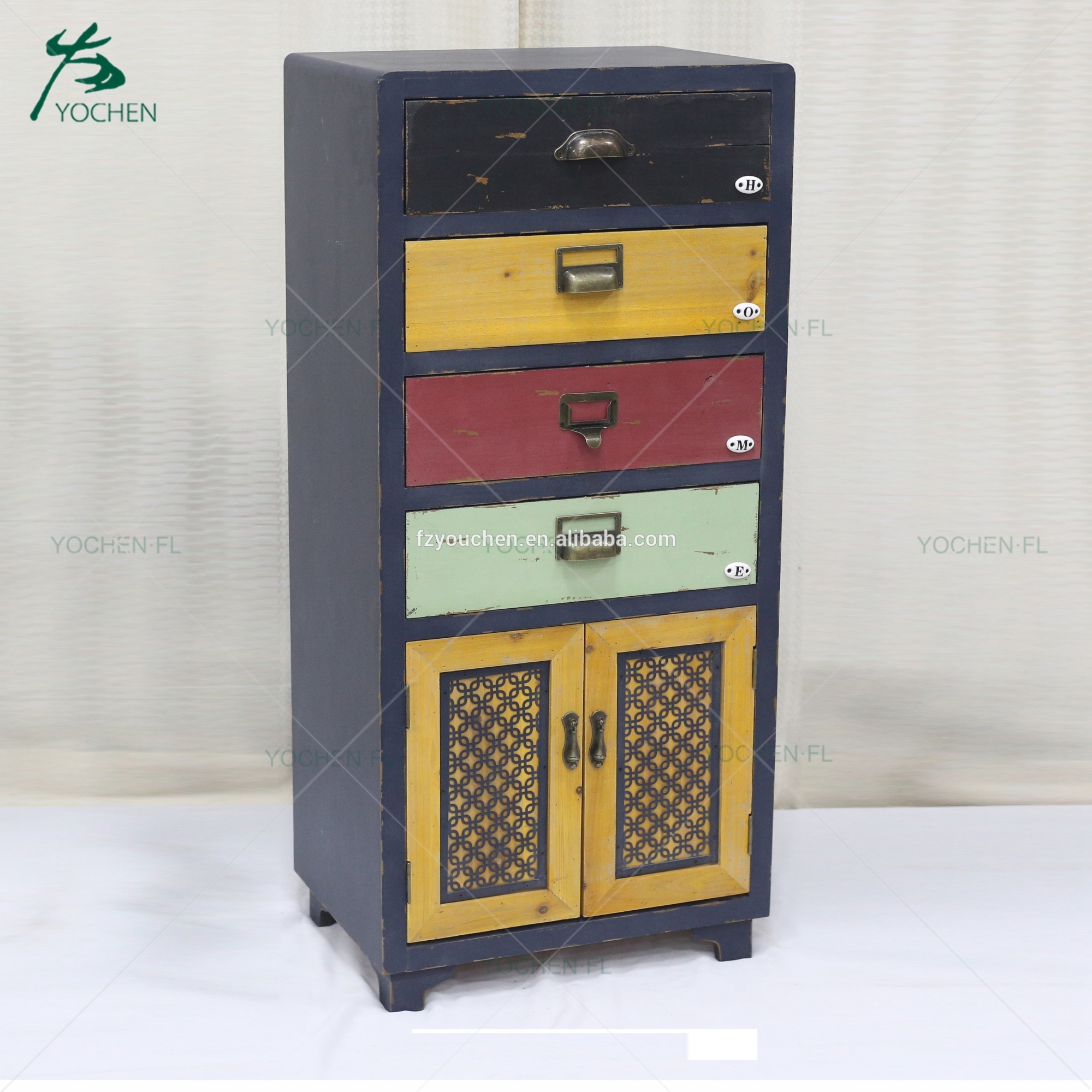 decoration center piece hand paint wooden cabinet with flower