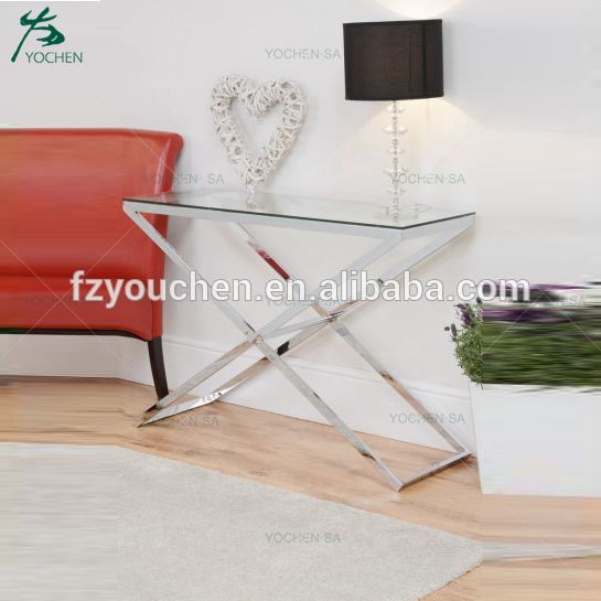 Glass Console Table Hallway Furniture Living Room Modern Chrome Metal Frame