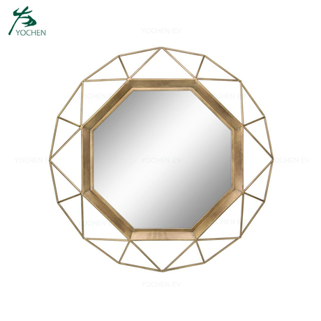Home Interior Geometric Gold Color Metal Frame Antique Decorative Wall Mirror