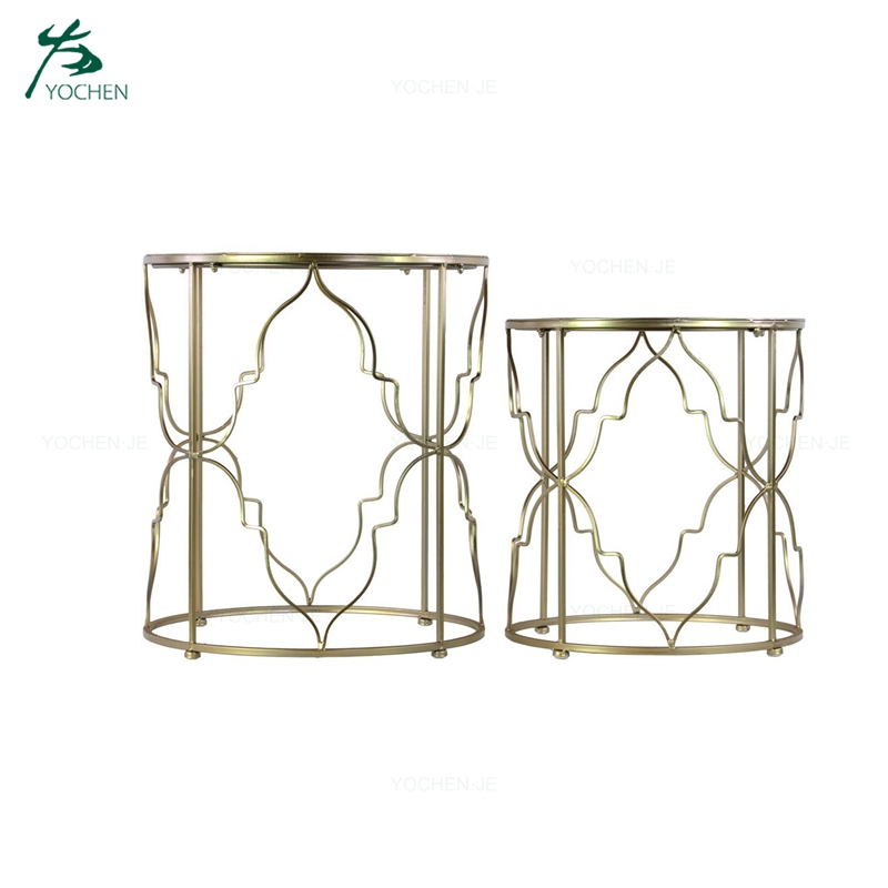 Golden Accent Metal Side Table Glass Round Coffee Table