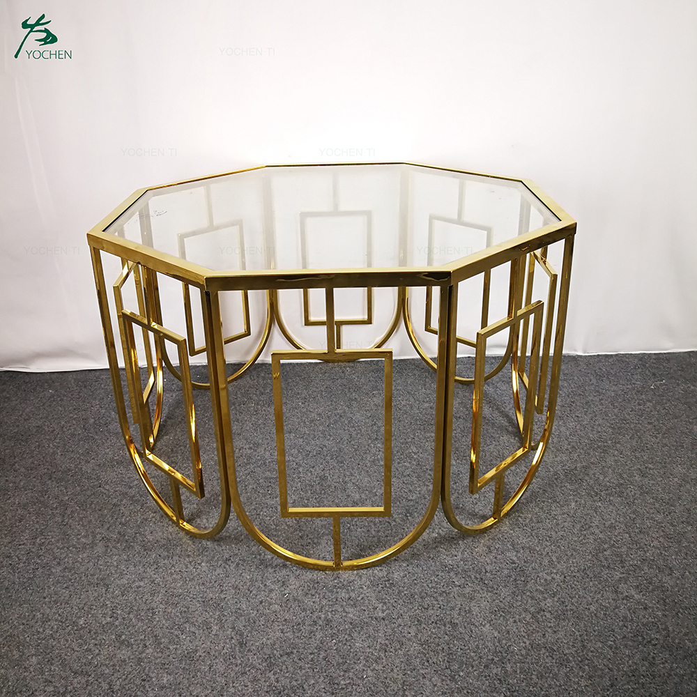 Fashion whosale price stainless steel coffee table sets golden color living room furniture