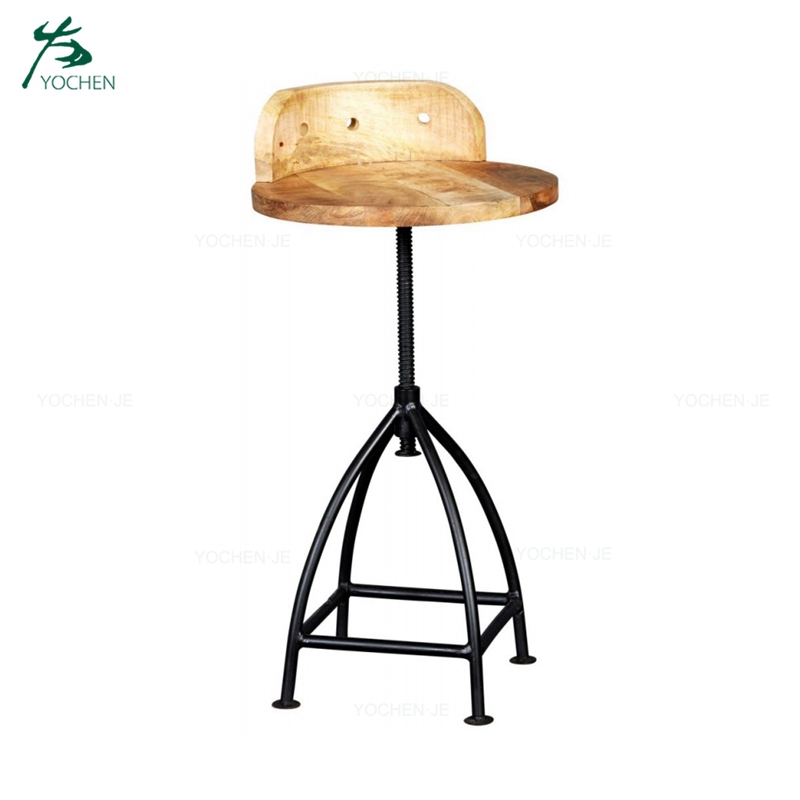 Solid wood metal leg industrial living room stool