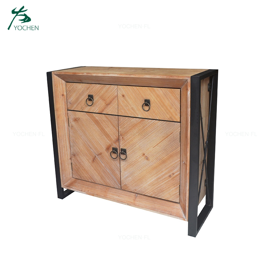 industrial furniture black metal leg antique wooden cabinet