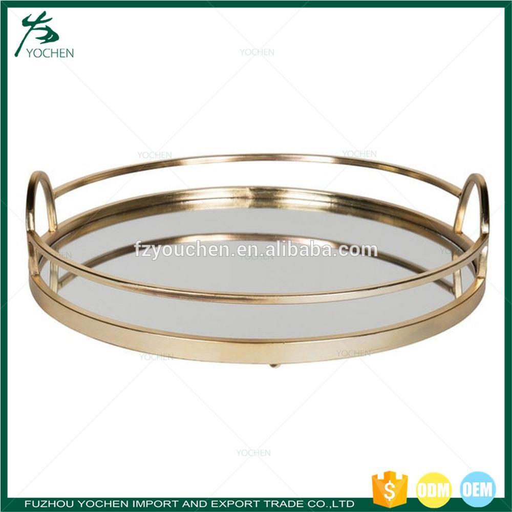 Gold Metal Mirrored Round Decorative Tray