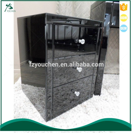 Black Mirrored 3 Drawer Bedside Table