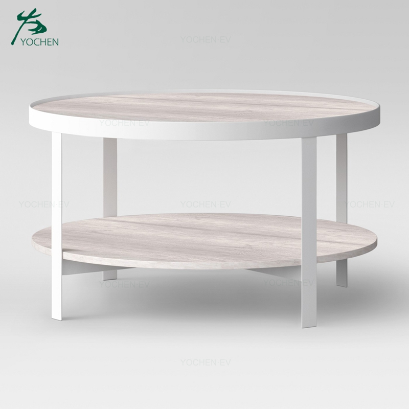 Living Room Oval Shape White Wash Modern Metal Coffee Table