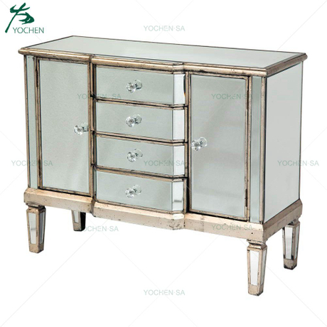 2 Door 4 Drawer Champaign Gold Mirrored Sideboard