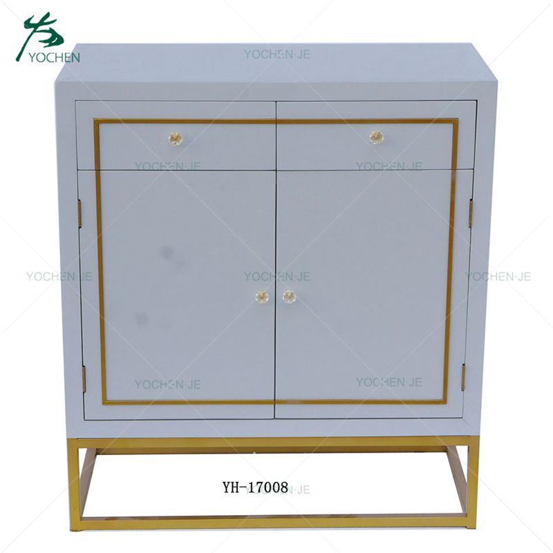 Solid wood gold metal legs chest 3 drawers bed side table