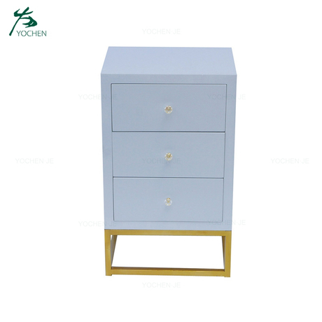 Solid wood gold metal legs chest 3 drawers bed side table