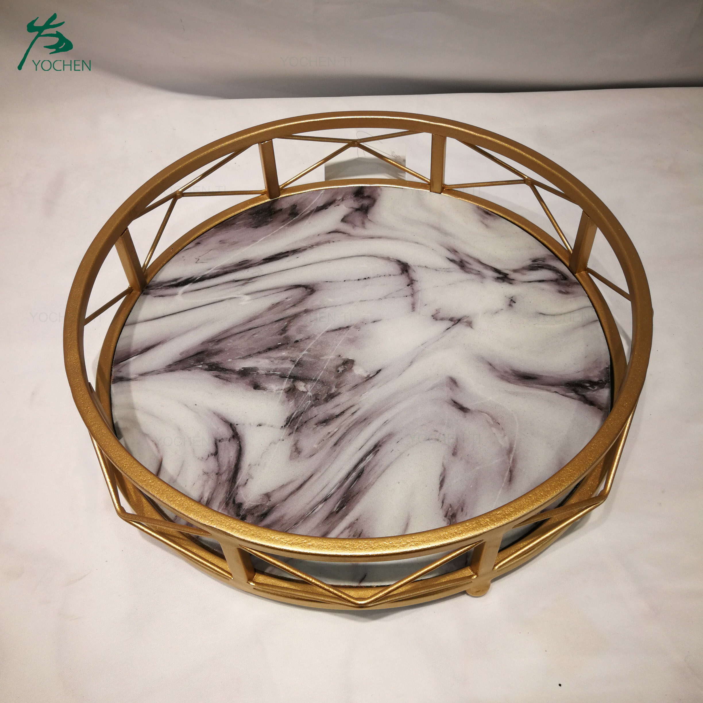 Antique Gold Round Serving Tray Marble Serving Tray