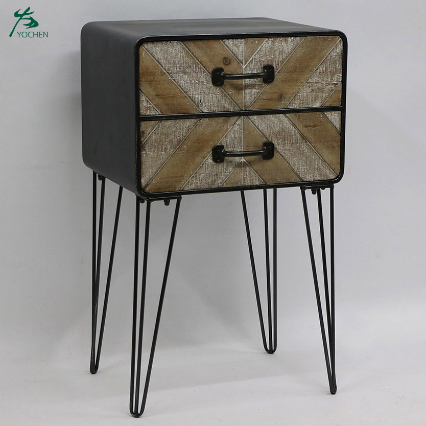 Industrial modern corner vanity cabinet with hairpin legs
