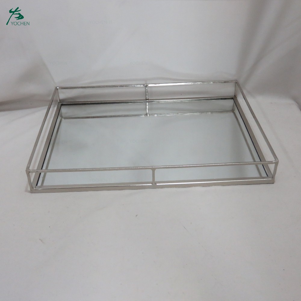 Square Mirrored Serving Tray Silver Mirrored Tray Decor With Handles