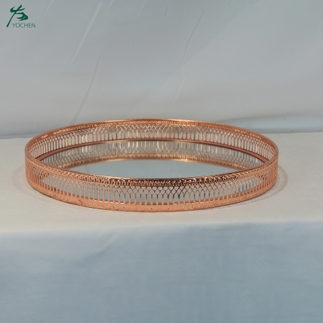 Dia29.5*3.5cm Rose Gold Mirror Glass Candle Plate Tray