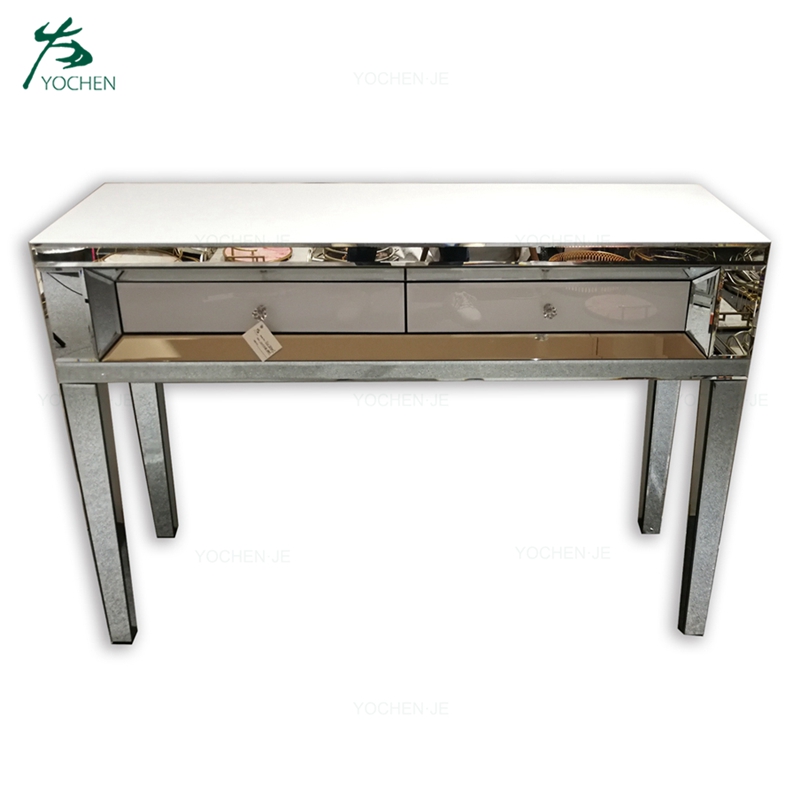 Modern white mirrored 2 drawer console table