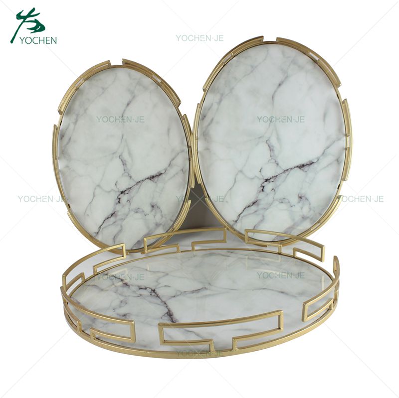 marble effect silver metal serving tray
