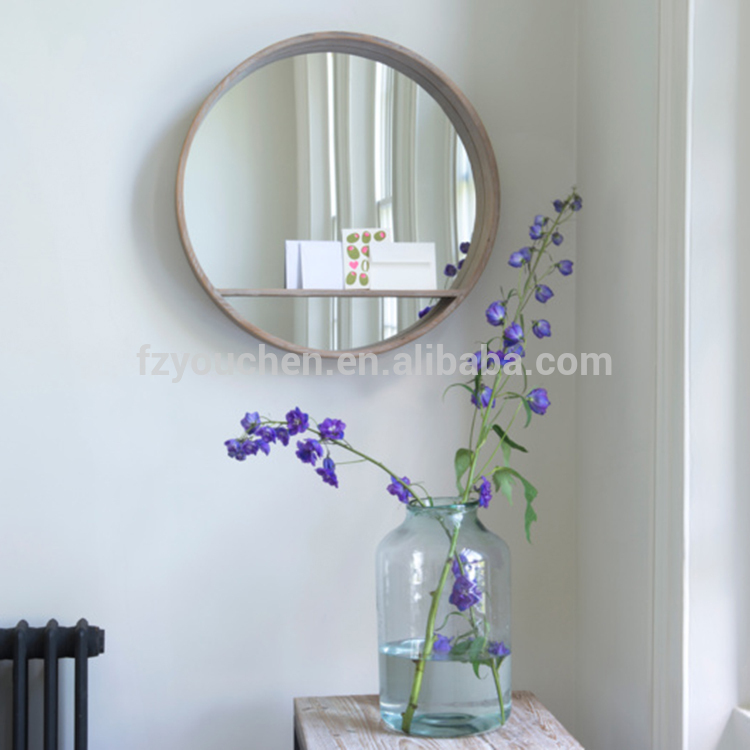 round wooden frame mirror for room decoration