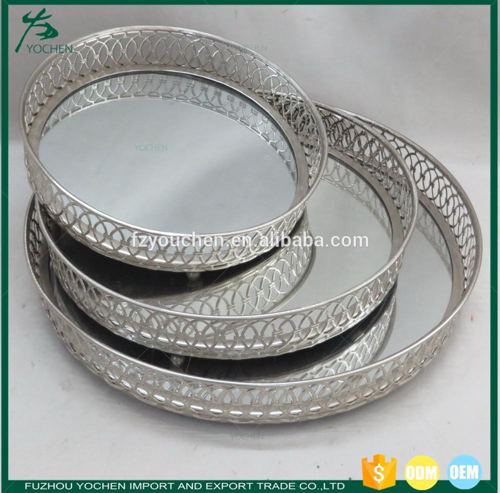 Silver Effect Mirror Tealight Candle Tray Plate