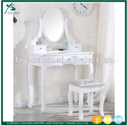 Modern Makeup Vanity White Triple Mirror Dressing Table Mirror with Drawer