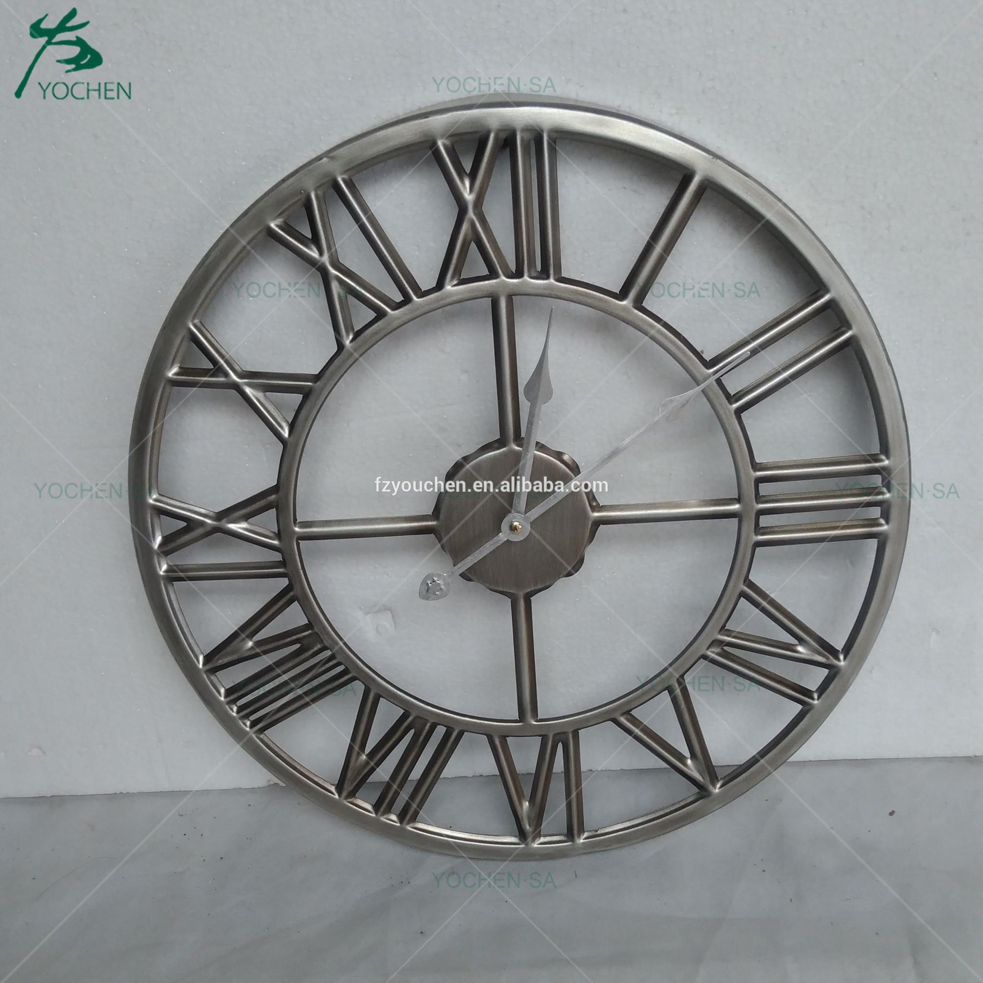 Industrial Silver Roman Metal Wall Clock