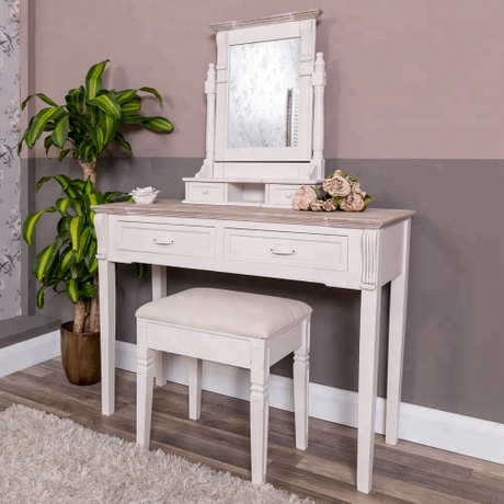 Dresser Furniture Antique French Wooden White Dressing Table With Mirror