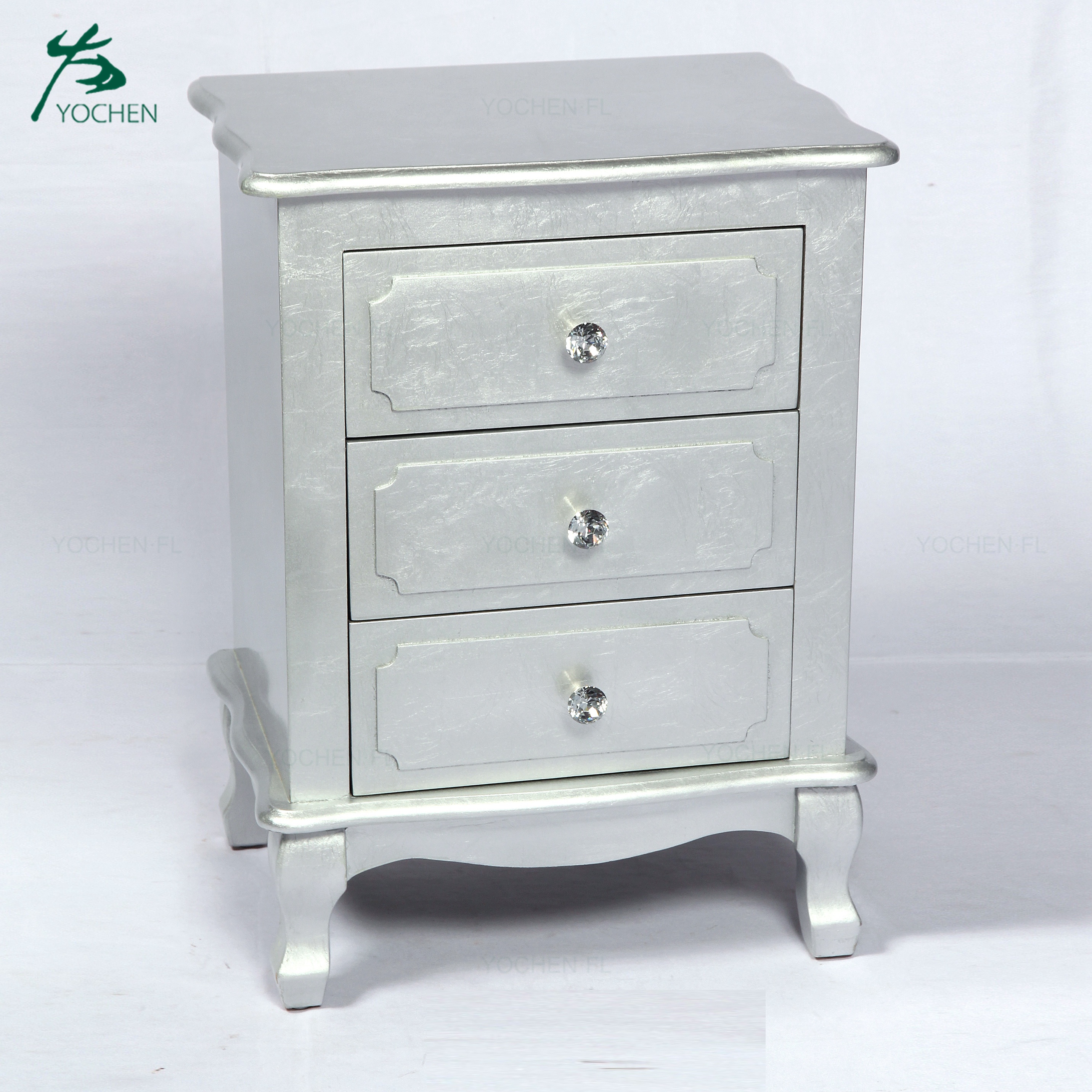 modern french shining silver color wood drawer table
