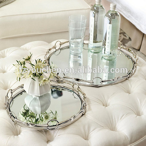 Metal Silver Round Mirror Candle Plate Tray