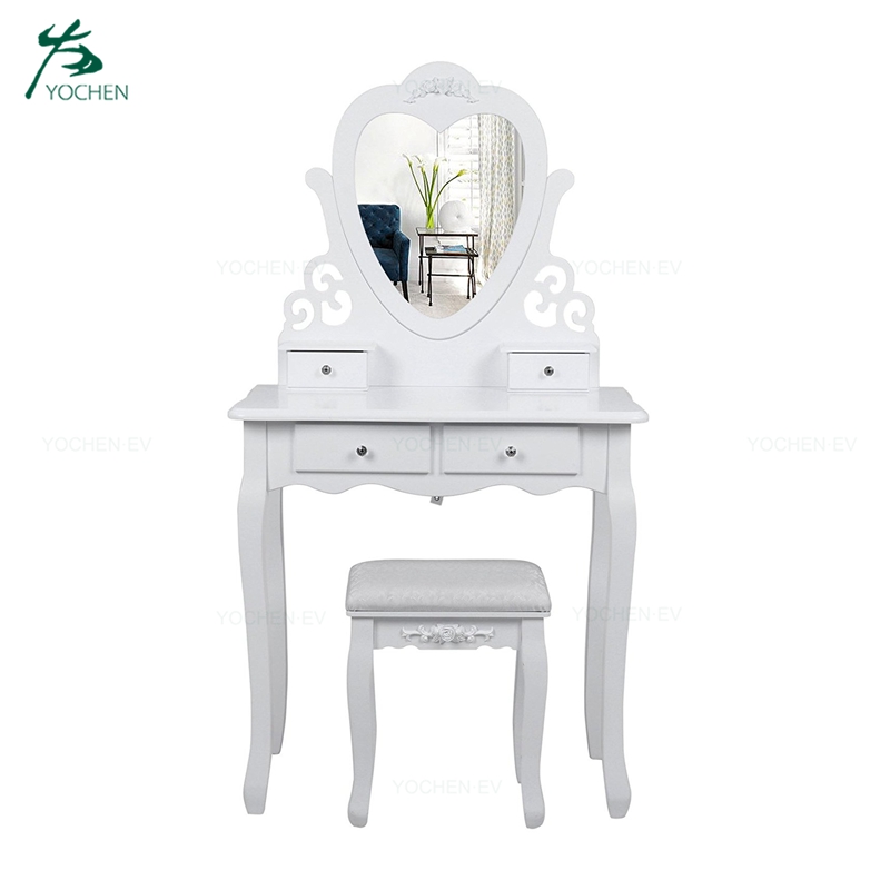 French Style White Vanity Solid Wood Dresser with 4 Drawers